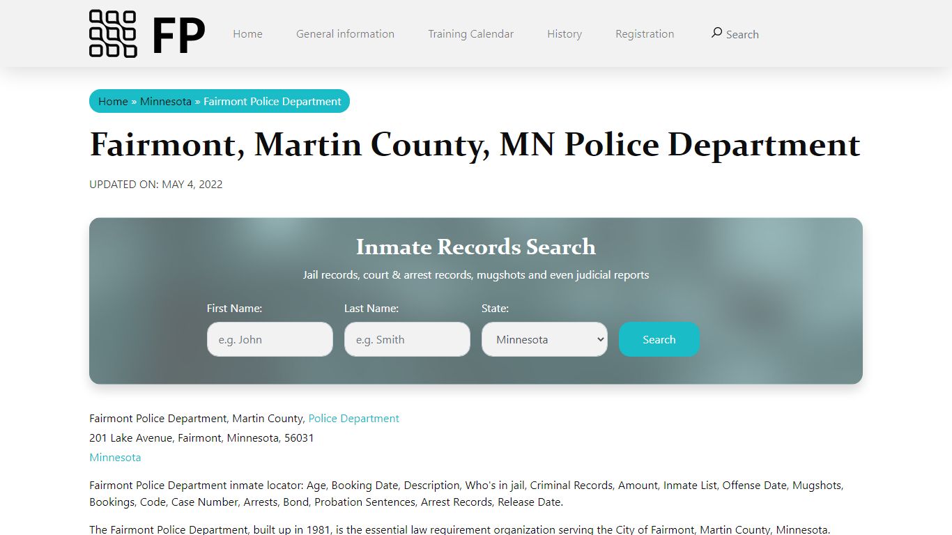 Fairmont, MN Police - City Jail Inmates, Arrests