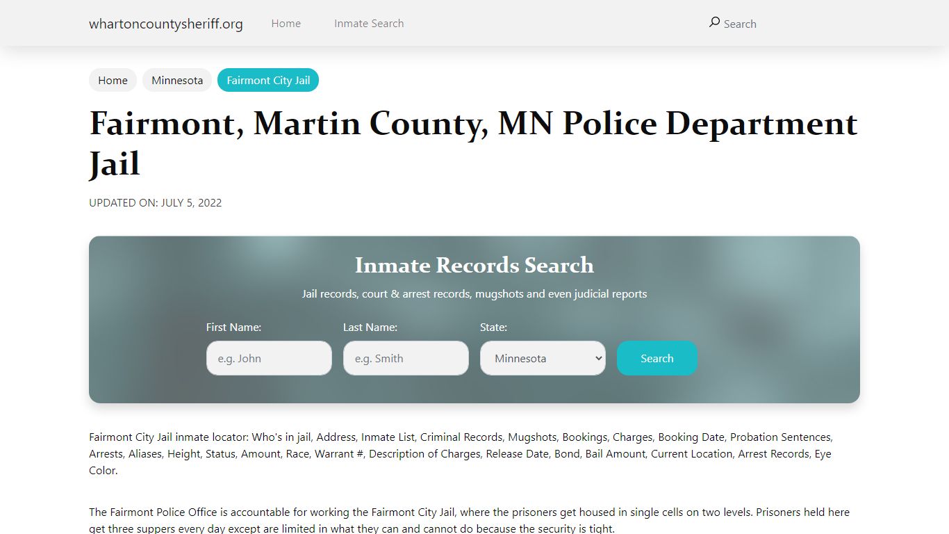 Fairmont, Martin County, MN Police Department Jail